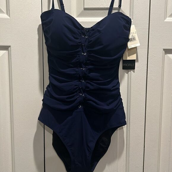 NWT Gottex Navy One-Piece Bathing Suit, Size 12 - Picture 2 of 9